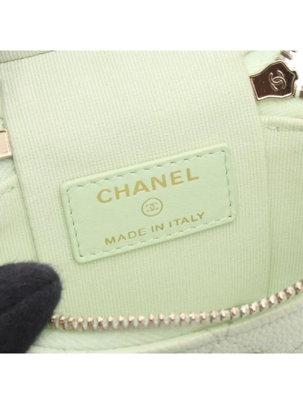 Chanel Shoulder Bag Quilted Yellow Green Caviar Leather Mini Vanity 2-Way Chain